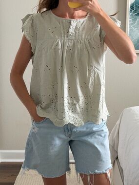 Studio West Pale Blue Eyelet Flutter Sleeve Blouse
